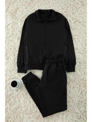 Trendyol Black Regular Cut Zippered Basic Tracksuit