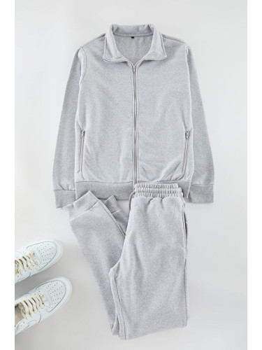 Trendyol Gray Melange Regular Cut Zippered Basic Tracksuit Set