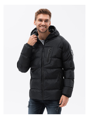 Ombre Quilted heavily insulated men's jacket with raglan sleeves - black