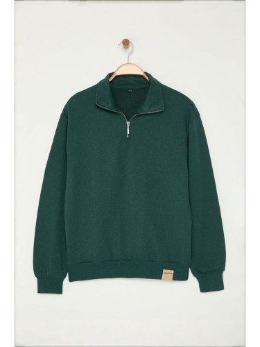 Trendyol Emerald Oversize/Wide Cut Stand Collar Sweatshirt with Labeled Fleece Inside