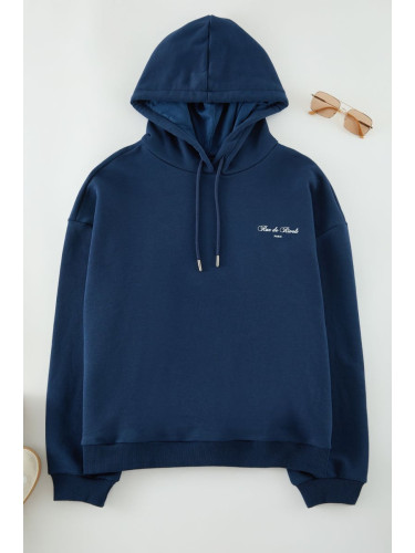 Trendyol Curve Navy Blue Hooded Basic Sweatshirt