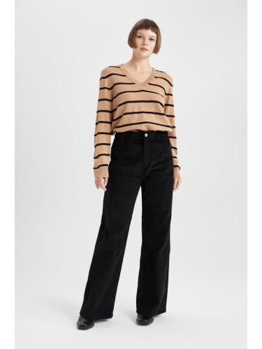 DEFACTO Wide Leg High Waist Wide Leg Corduroy Trousers