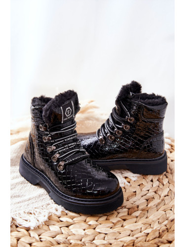 Детски черни обувки с козина