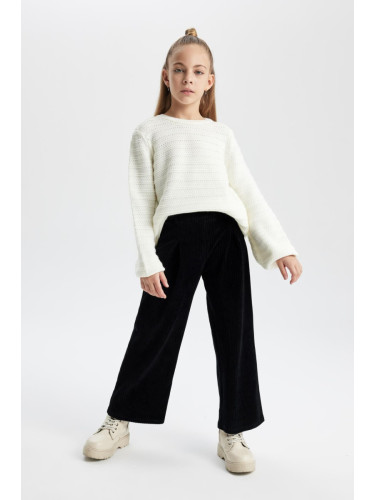 DEFACTO Girls Christmas Theme Wide Leg Ribbed Velvet Sweatpants