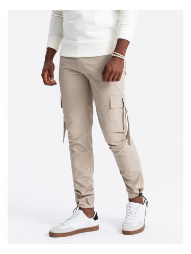 Ombre Men's STRAIGHT LEG cargo pants with striped pockets - sand