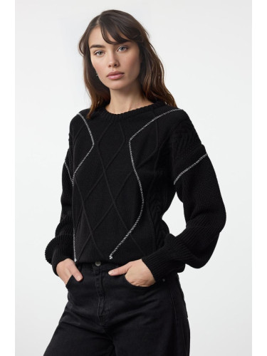 Trendyol Black Wide Pattern Knit Detailed Crew Neck Knitwear Sweater