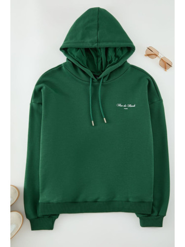 Trendyol Curve Green Hooded Basic Sweatshirt