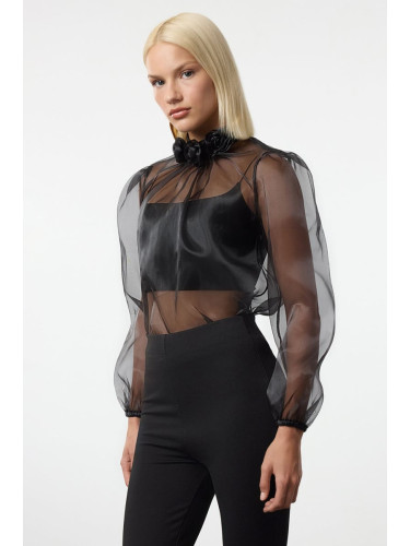 Trendyol Black Rose Detailed Organza Blouse