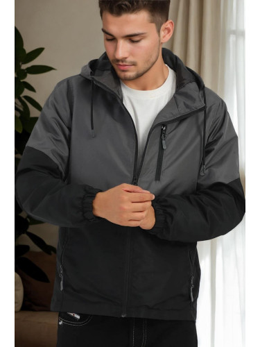 23691 Dewberry Two Color Hooded Mens Sports Coat-ANTHRACITE-BLACK