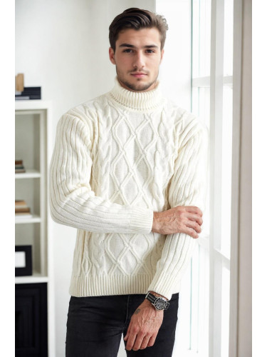 53285 Dewberry Slim-Fit Fisherman Corded Thick Mens Sweater-CREAM