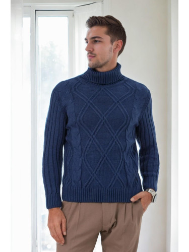 53285 Dewberry Slim-Fit Fisherman Corded Thick Mens Sweater-INDIGO