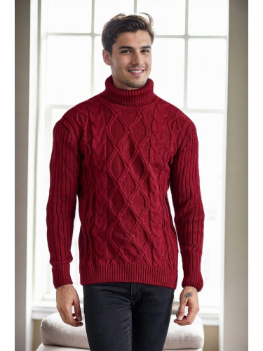 53285 Dewberry Slim-Fit Fisherman Corded Thick Mens Sweater-BORDEAUX