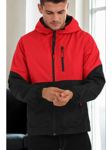 23691 Dewberry Two Color Hooded Mens Sports Coat-RED-BLACK