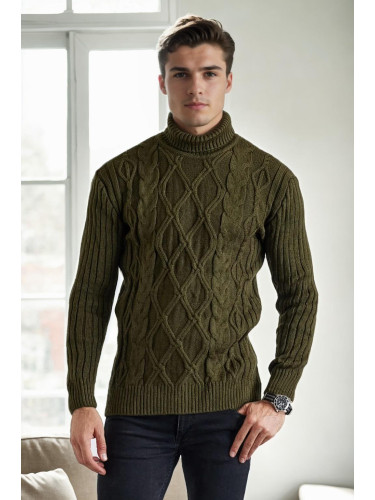 53285 Dewberry Slim-Fit Fisherman Corded Thick Mens Sweater-Khaki