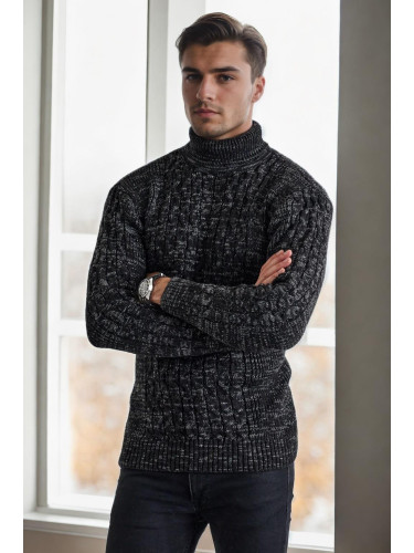 53285 Dewberry Slim-Fit Fisherman Corded Thick Mens Sweater-BLACK-GREY