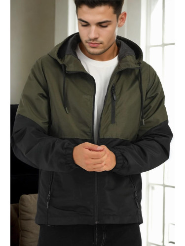 23691 Dewberry Two Color Hooded Mens Sports Coat-KHAKI-BLACK