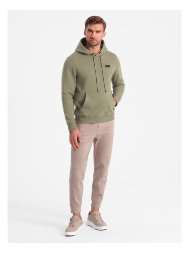 Ombre Men's kangaroo sweatshirt with hood and metal pin - olive