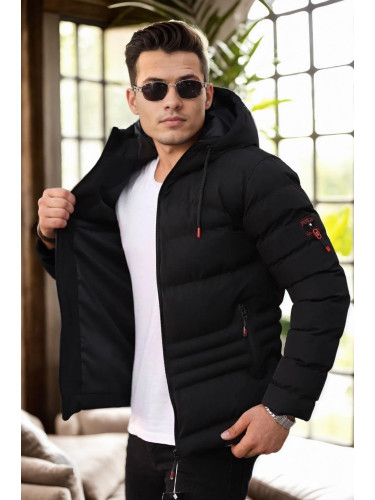 67514 Dewberry Hooded Winter Mens Puffer Coat-BLACK