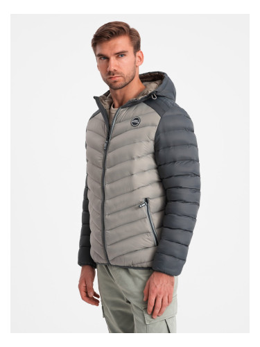 Ombre Men's quilted nylon sports style jacket - ash