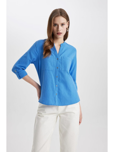 DEFACTO Regular Fit Long Sleeve Linen Look Shirt