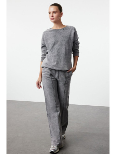 Trendyol Anthracite Washed Wide Leg/Flare Flexible Knitted Sweatpants