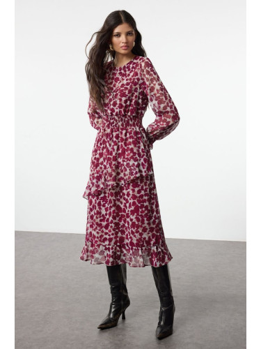 Trendyol Red Flounce Detailed Midi Lined Chiffon Woven Winter Dress