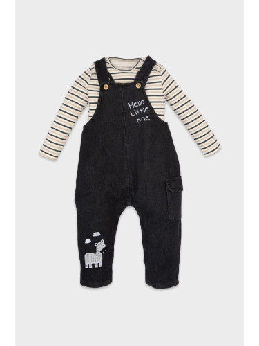 DEFACTO Baby Boy Striped Long Sleeve T-Shirt Jeans Overalls 2-Piece Set