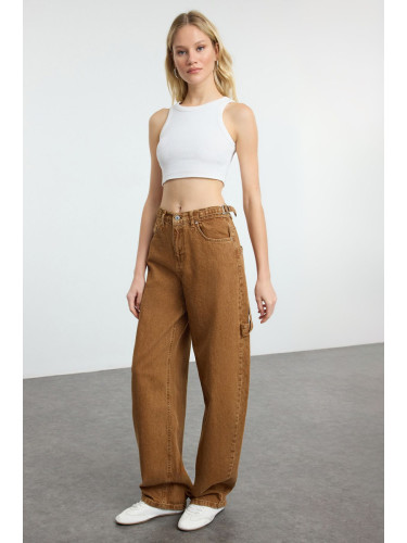 Trendyol Brown Loose Cut High Waist Carpenter Skater Jeans