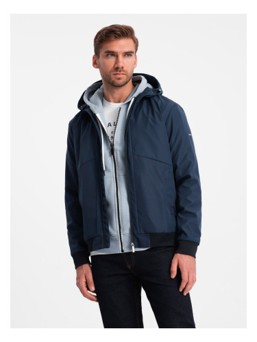 Ombre Men's lightweight jacket with hood and mesh lining - navy blue