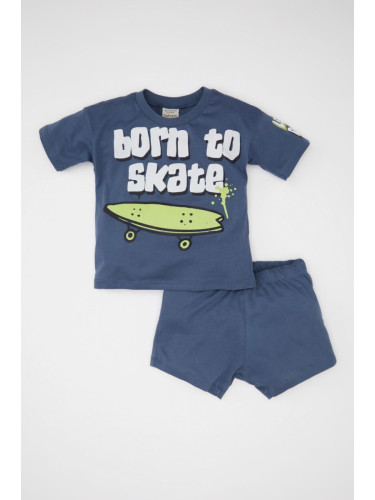 DEFACTO Baby Boy 2-Piece Set Printed Short Sleeve T-Shirt Top Elastic Waist Shorts Bottom