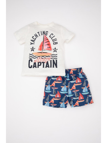 DEFACTO Baby Boy 2-Piece Set Sea Printed Short Sleeve T-Shirt Top Elastic Waist Shorts