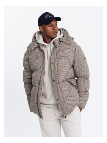 Ombre High padded puffer jacket with pattern - brown