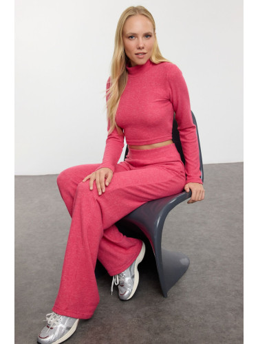 Trendyol Fuchsia High Collar Soft Crop and Wide Leg Knitted Bottom-Top Set