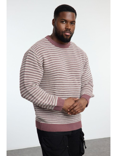 Trendyol Dusty Rose FL Men's Regular Crew Neck Ethnic Knitwear Plus Size Sweater