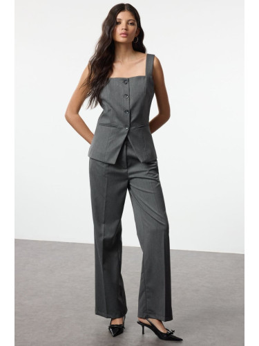 Trendyol Gray Square Collar Buttoned Vest Wide Leg/Wide Leg Woven Bottom-Top Set