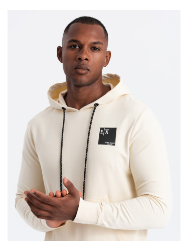 Ombre Men's kangaroo sweatshirt with hood and logo - cream