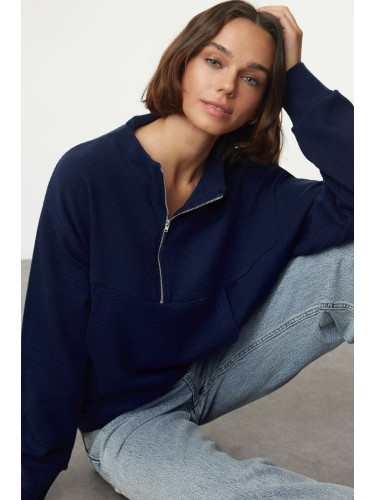 Trendyol Navy Blue Knitted Sweatshirt