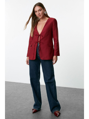 Trendyol Burgundy Tie Detailed Woven Blazer Jacket