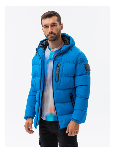 Ombre Heavily insulated quilted men's jacket with raglan sleeves - blue