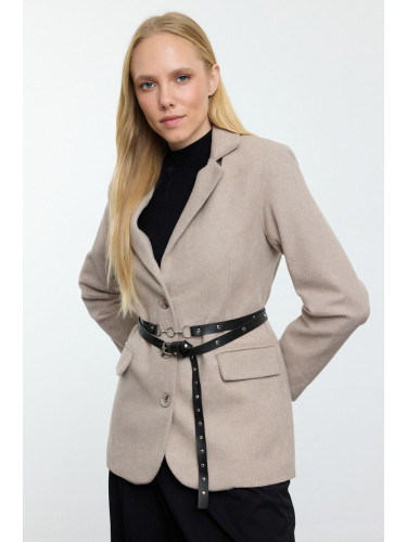 Trendyol Cream Cashmere Belted Blazer Jacket