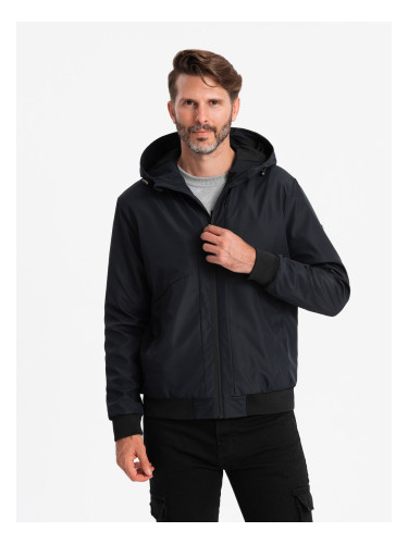 Ombre Men's lightweight jacket with mesh lining and hood - black