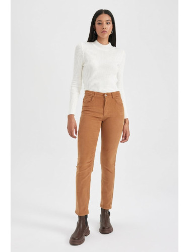 DEFACTO Carmela Pocketed High Waist Standard Leg Corduroy Trousers