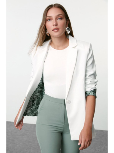 Trendyol White Regular Fit Patterned Lined Blazer Jacket