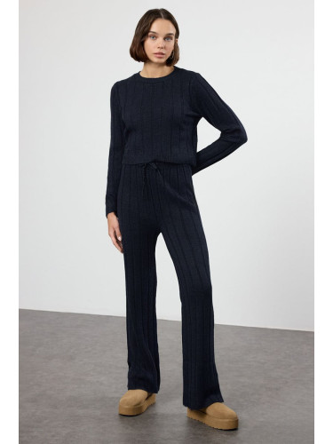 Trendyol Navy Blue Crop Sweater-Pants Knitwear Bottom-Top Set