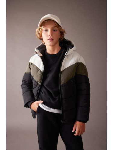 DEFACTO Boy's Waterproof Hooded Fleece Lined Coat