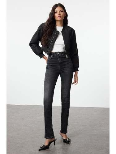 Trendyol Black Slit Super High Waist Slim Flare Jeans