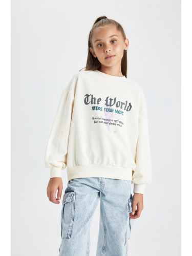 DEFACTO Girl's Relax Fit Crew Neck Sweatshirt