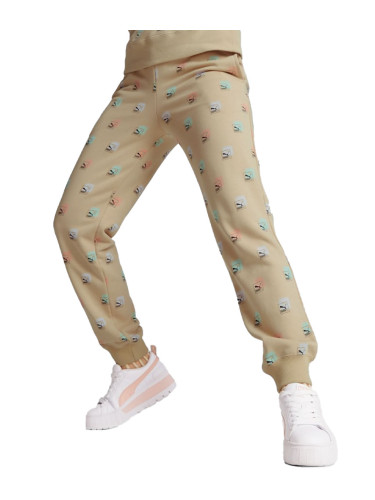 PUMA Brand Love All Over Print Regular Fit Sweatpants Beige