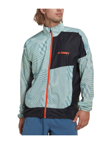 ADIDAS Terrex Trail Running Printed Wind Jacket Green