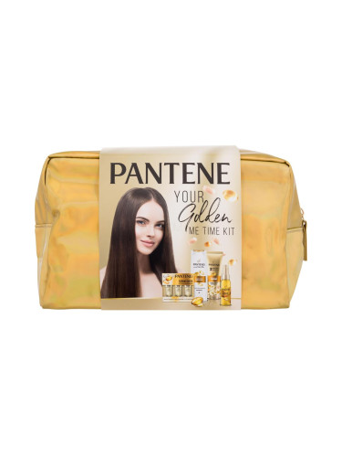 Pantene PRO-V Your Golden Me Time Kit Подаръчен комплект шампоан Intensive Repair 250 ml + балсам Intensive Repair 160 ml + масло за коса Keratin Protect Oil 100 ml + интензивна грижа за косата Serum Shots Intensive Repair 3x15 ml + козметична чанта